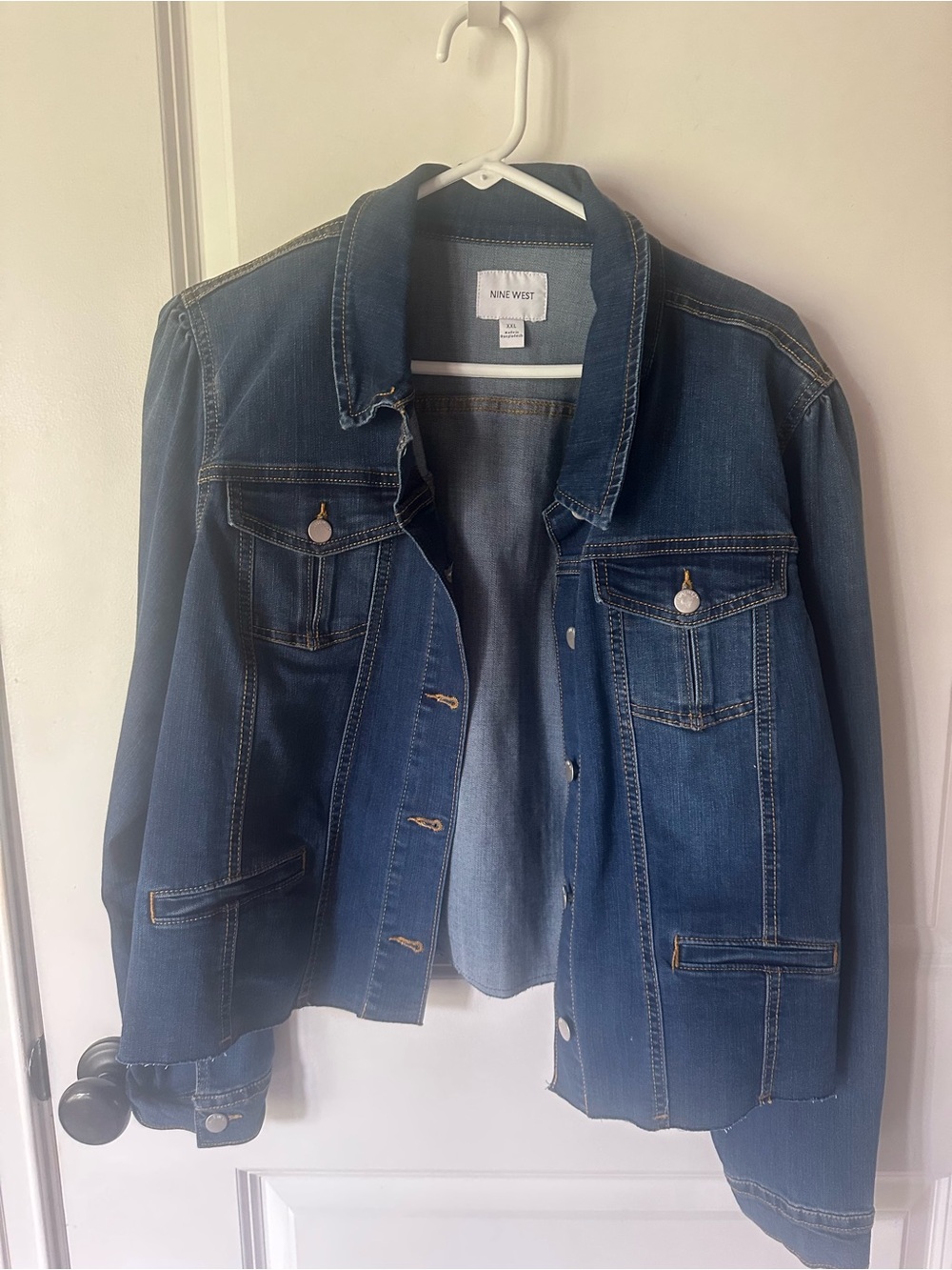 New xxl Nine West Blue Denim Trucker puff sleeve Jacket